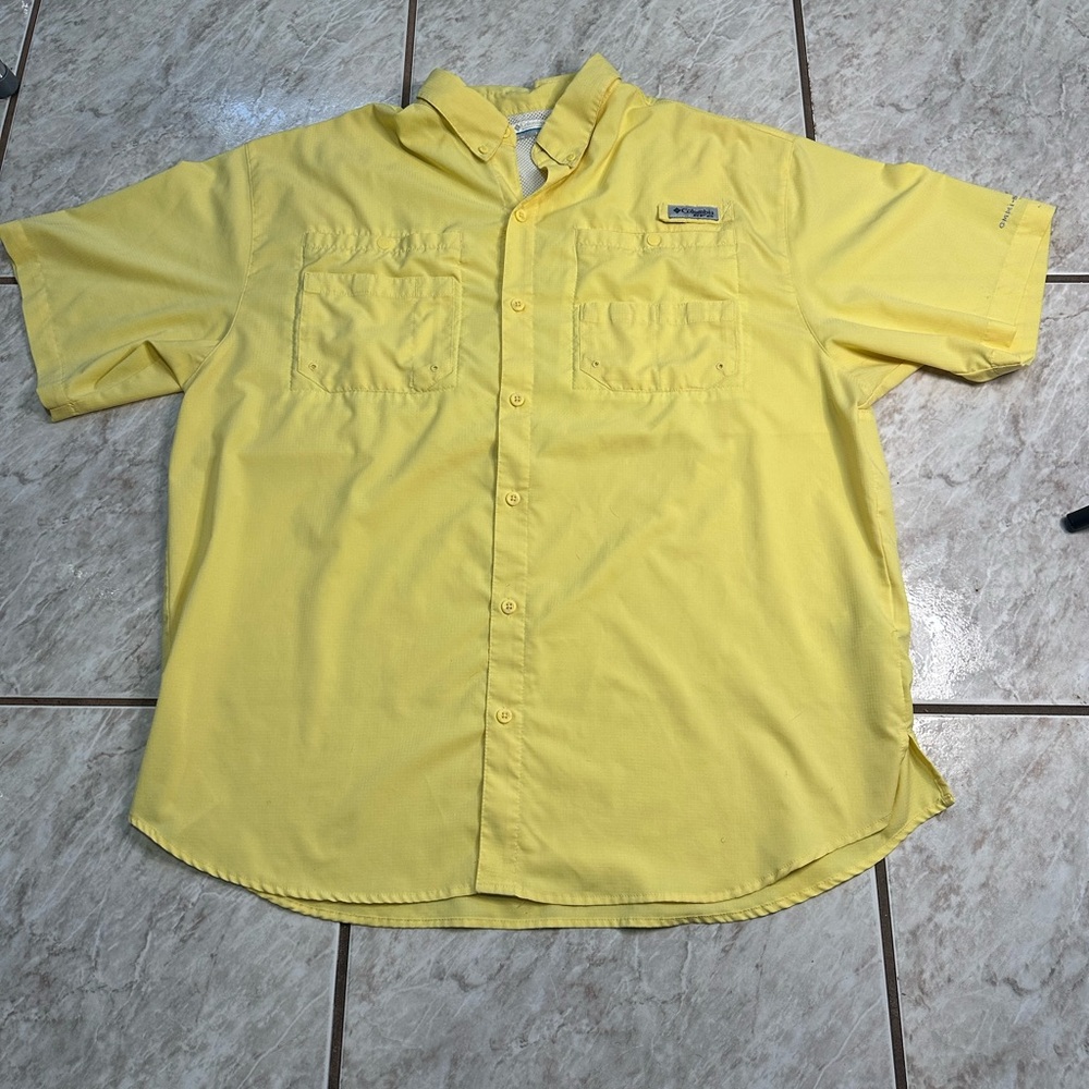 Columbia PFG Performance Vented Yellow Fishing Shirt Size XL
